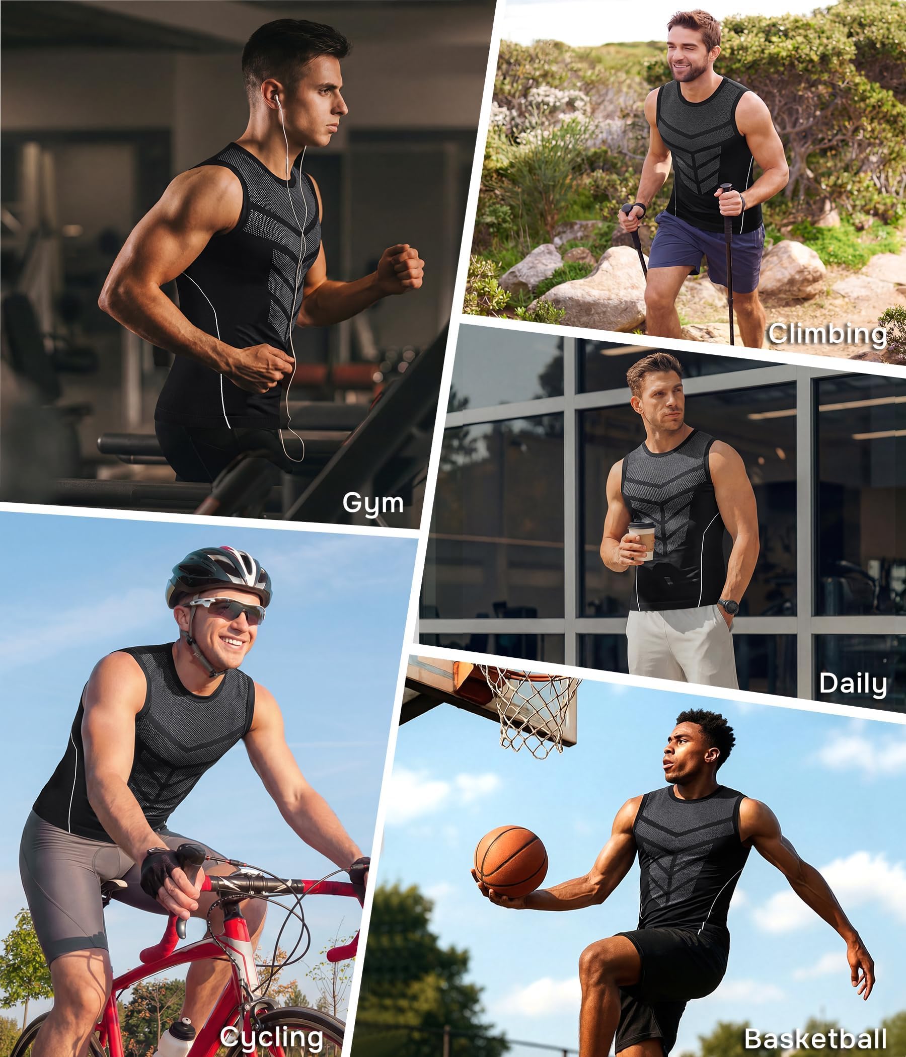 Gotoly Débardeur de Compression Homme sans Manche Maillot de Corps Gaine Ventre Plat Amincissant Gilet Gainant Shirt sous-vêtements Musculation Sport Top Minceur Body Shaper