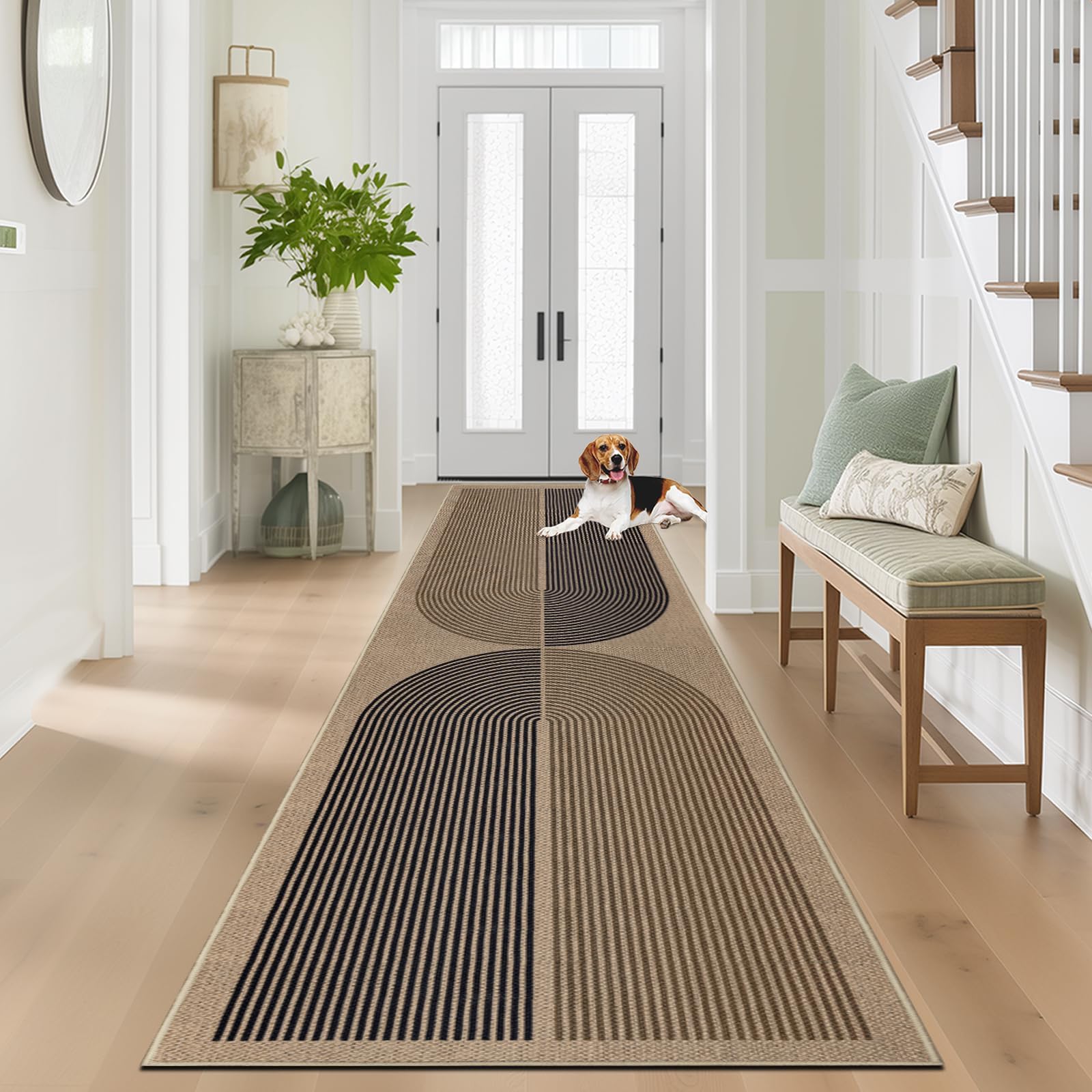 Capslpad Tapis de couloir 80 x 300 cm avec aspect jute, tapis de cuisine, lavable naturellement, tapis noir et marron, antidérapant, pour couloir, cuisine, chambre, balcon