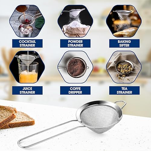 Miniatura 3 de Colador de malla fina con asa, colador de té de 3.3 pulgadas para hojas de té sueltas y café, infusor de té de acero inoxidable con asa, bueno para