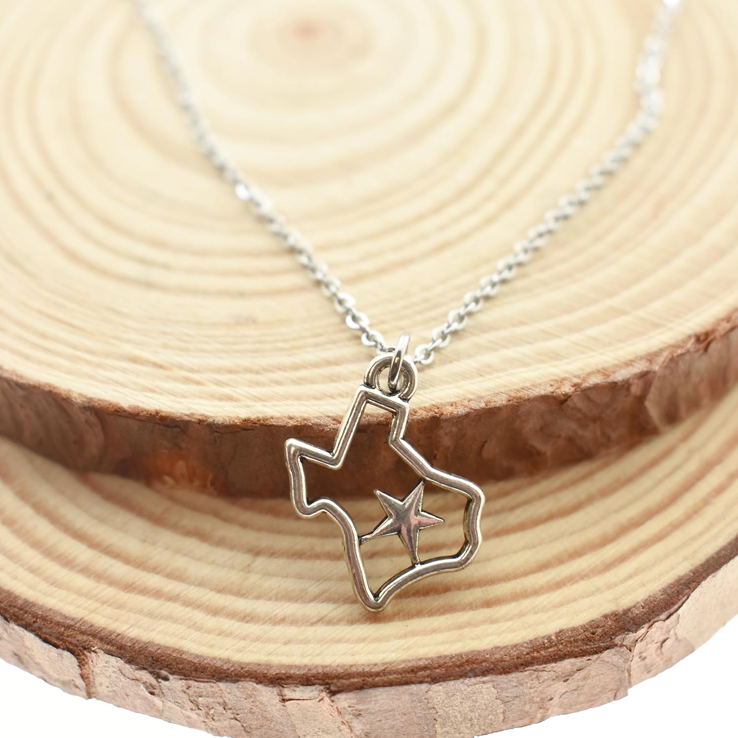 MOM & THREE DAUGHTERS Texas Charm with Star Women's Necklace in Silver Toned Metal | Handmade 16 Inch Stainless Steel Cable Chain with Two Inch Extender | Lone Star State | - Image 3