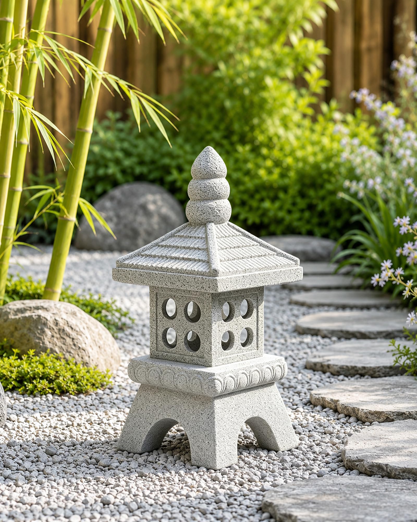 Yeomoo Pagoda solar con iluminación LED decorativa grande – piedra zen decoración de jardín de resina para jardín, terraza e interior – resistente a la intemperie, figura de jardín zen regalos para