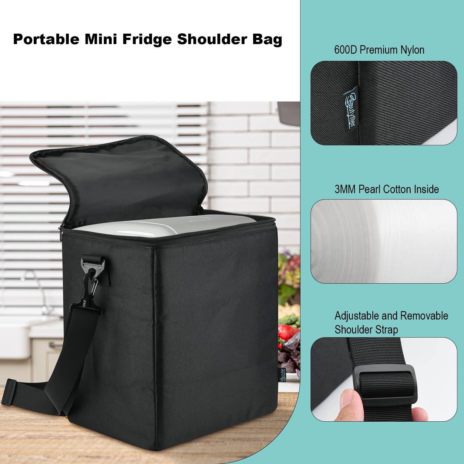 Beautyflier Travel Case Compatible with Frigidaire Retro Mini Fridge Cooler, Mini Fridge Storage Bag with Shoulder Strap, Carrying Case for Compact Refrigerators, Perfect for Travel (Bag Only)