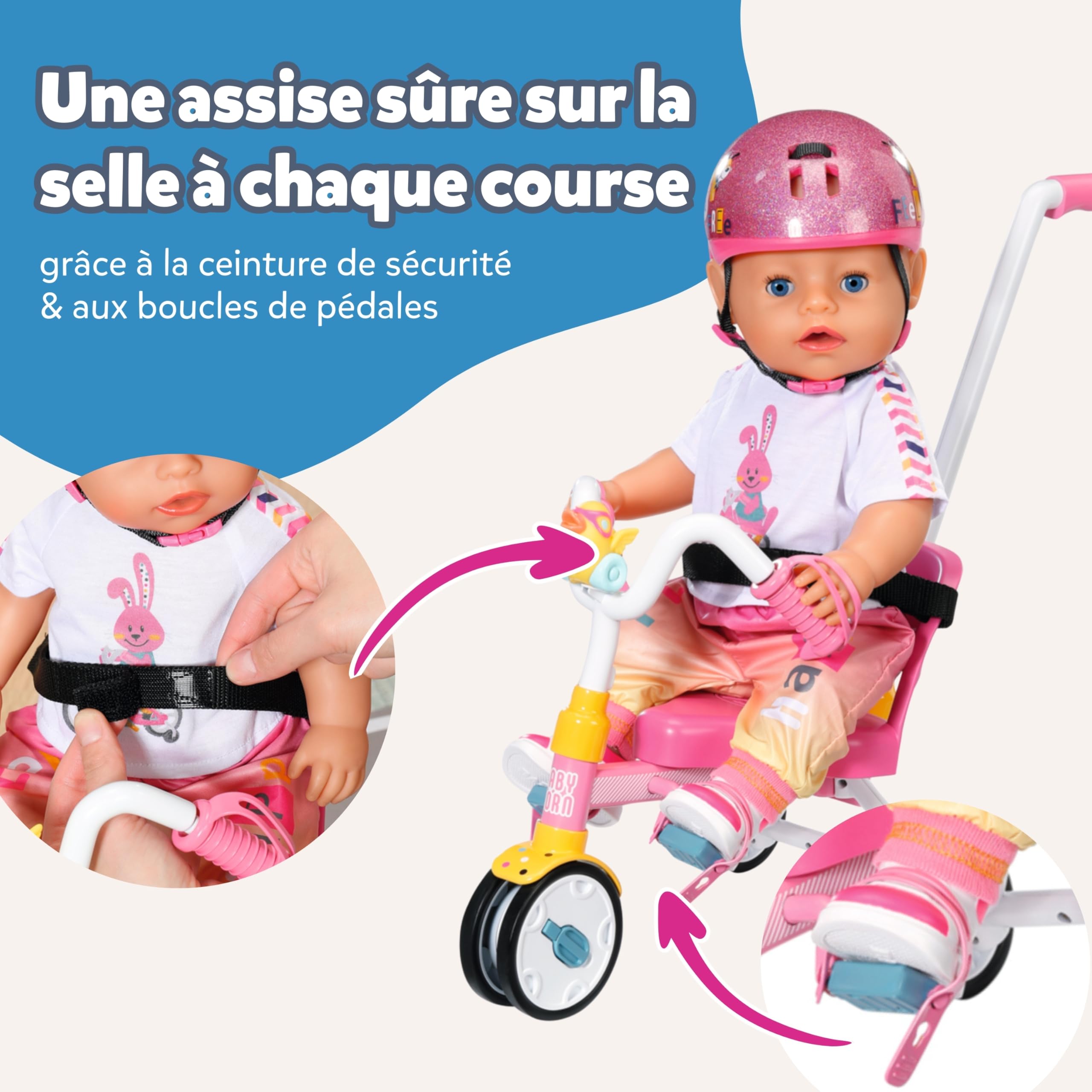Baby Born Tricycle avec Barre de poussée - Trike avec Roues fonctionnelles et Ceinture de sécurité - Accessoire pour Toutes Les poupées de 36 cm et 43 cm - Convient aux Enfants dès 3 Ans
