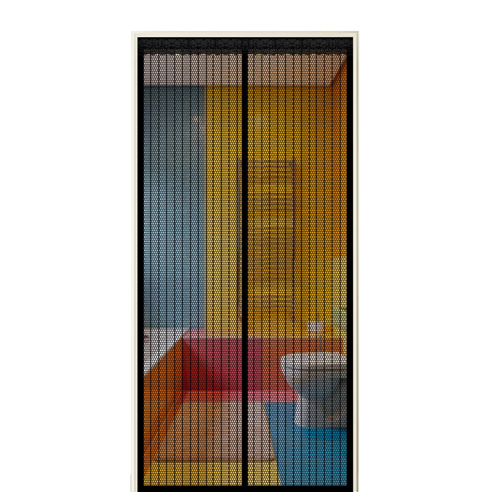 Screen Door 255 x 170 cm Self Sealing Powerful Magnets Mosquito Proof Door Curtains with Powerful Magnets & Full Frame Magic Tape Suitable for Patio Doors Balcony Bedroom, Black