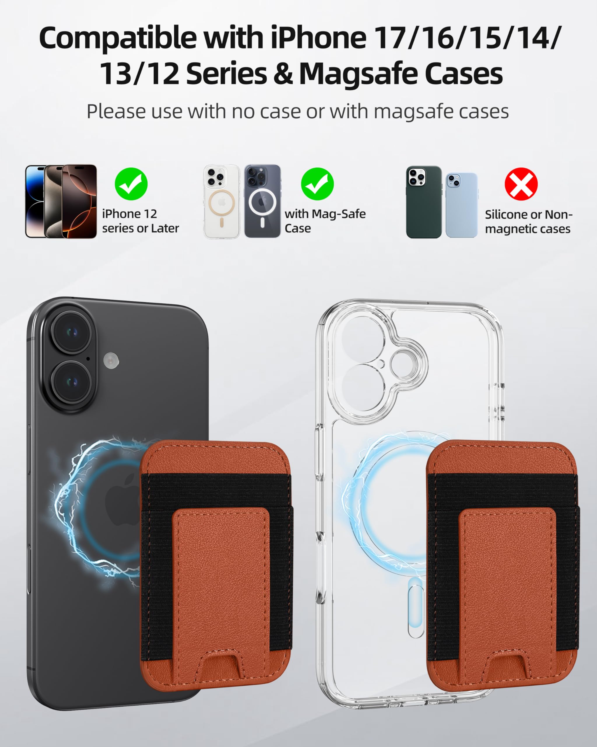 ExtreLife Cartera magnética más Fuerte, Bloqueo RFID, 7 Ranuras para Tarjetas, Cuero Vegano, marrón, Unisex, Adultos, usuarios de Apple iPhone, Minimalista, Compatible con MagSafe