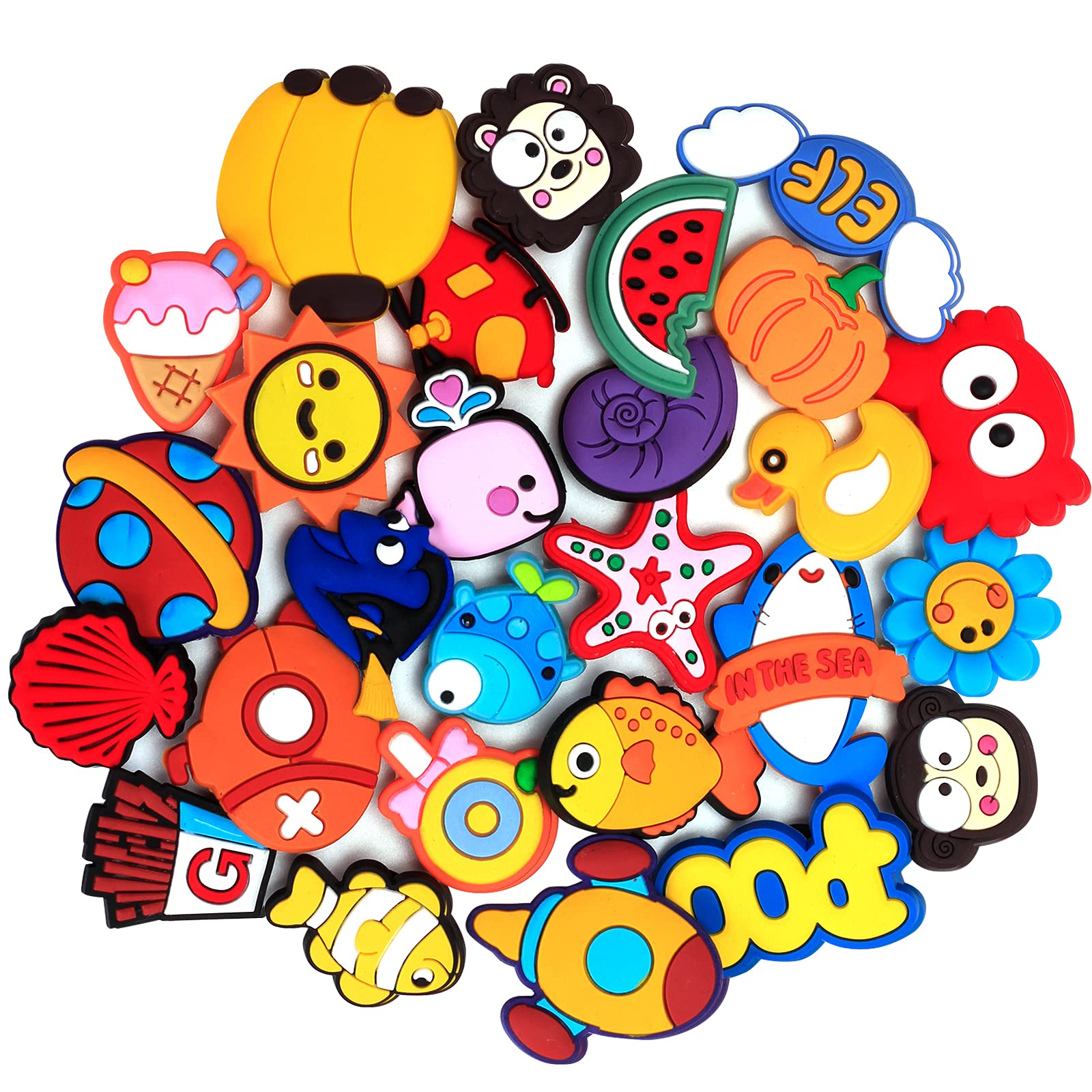 YYjop 50pcs Random Shoe Charms PVC Different Shape Charms Decoration for Shoes Wristband Bracelet Party Birthday Gifts