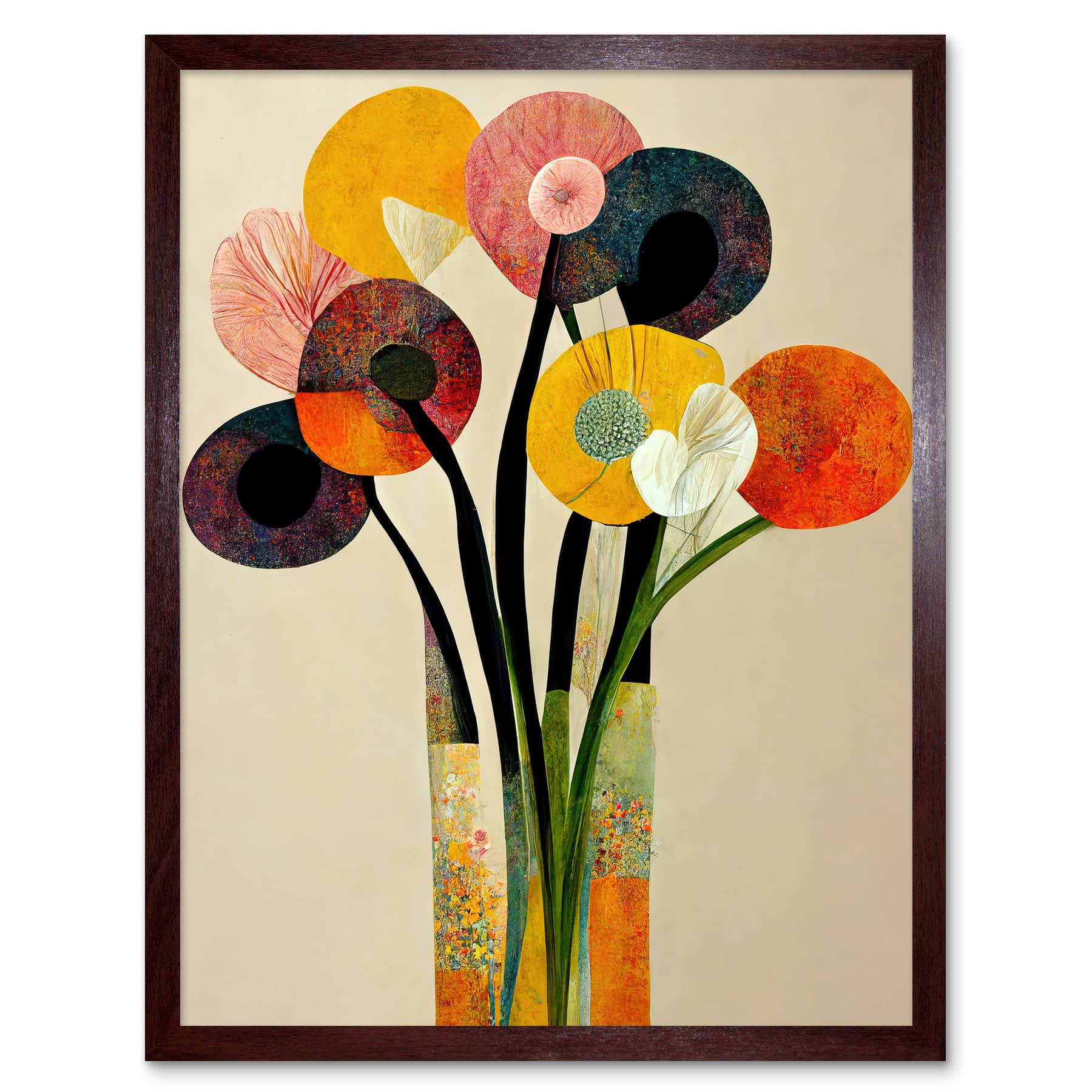 Wee Blue Coo Spring Flowers Floral Bouquet Abstract Vase Boho Art Print Framed Poster Wall Decor 12x16 inch