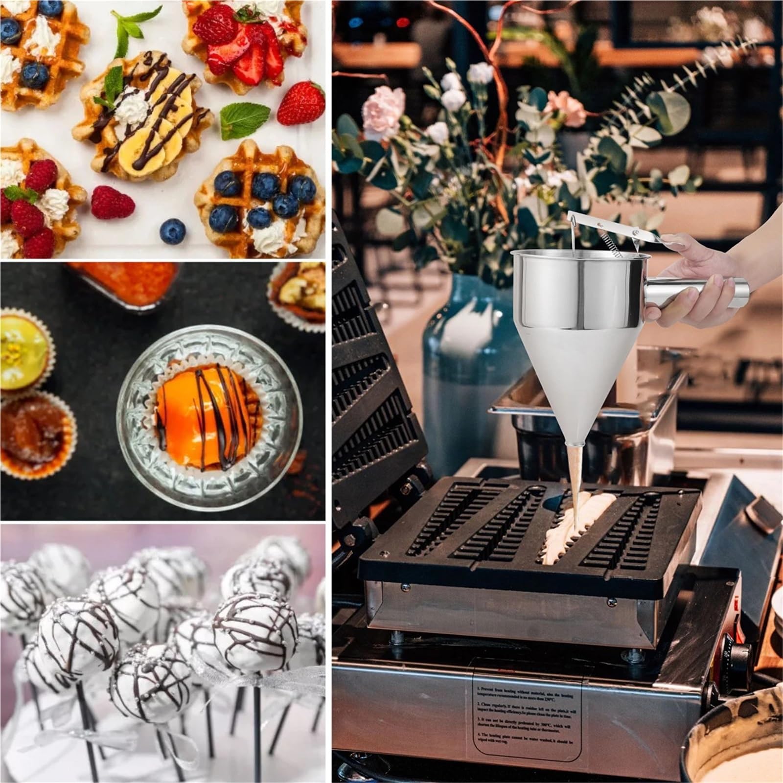 Teigspender Backwerkzeuge Trichterspender mit Griffhalter Cupcake Octopus Balls Edelstahl Teig Bäcker Küchenwerkzeug Zubehör