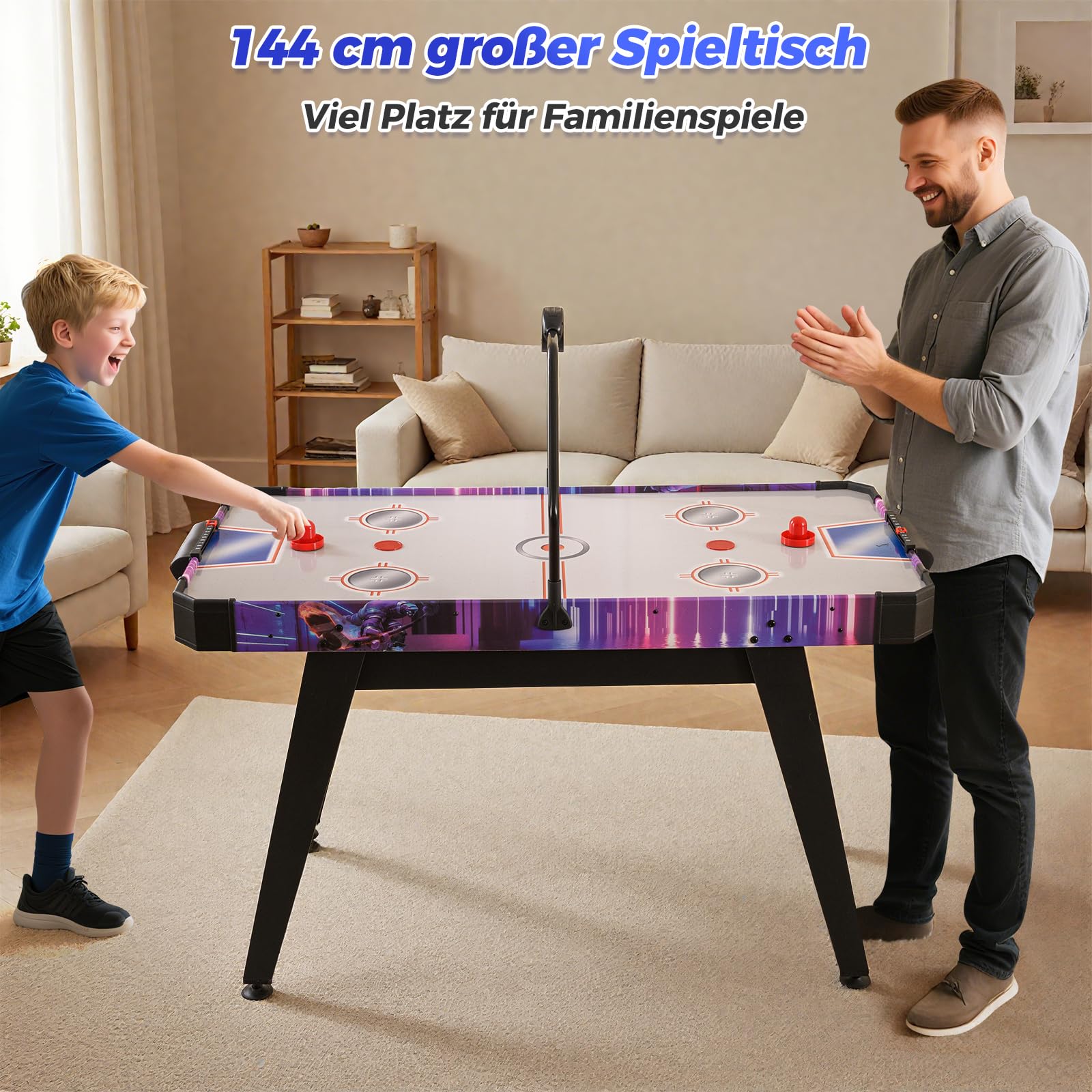COSTWAY Airhockey Tisch mit LED-Digitalanzeige, Air Hockey Spieltisch elektrisch mit 12V Motor, Tischhockey inkl. 2 Schläger & 2 Pucks, Lufthockey Speedhockey für Zuhause, Spielzimmer & Büro