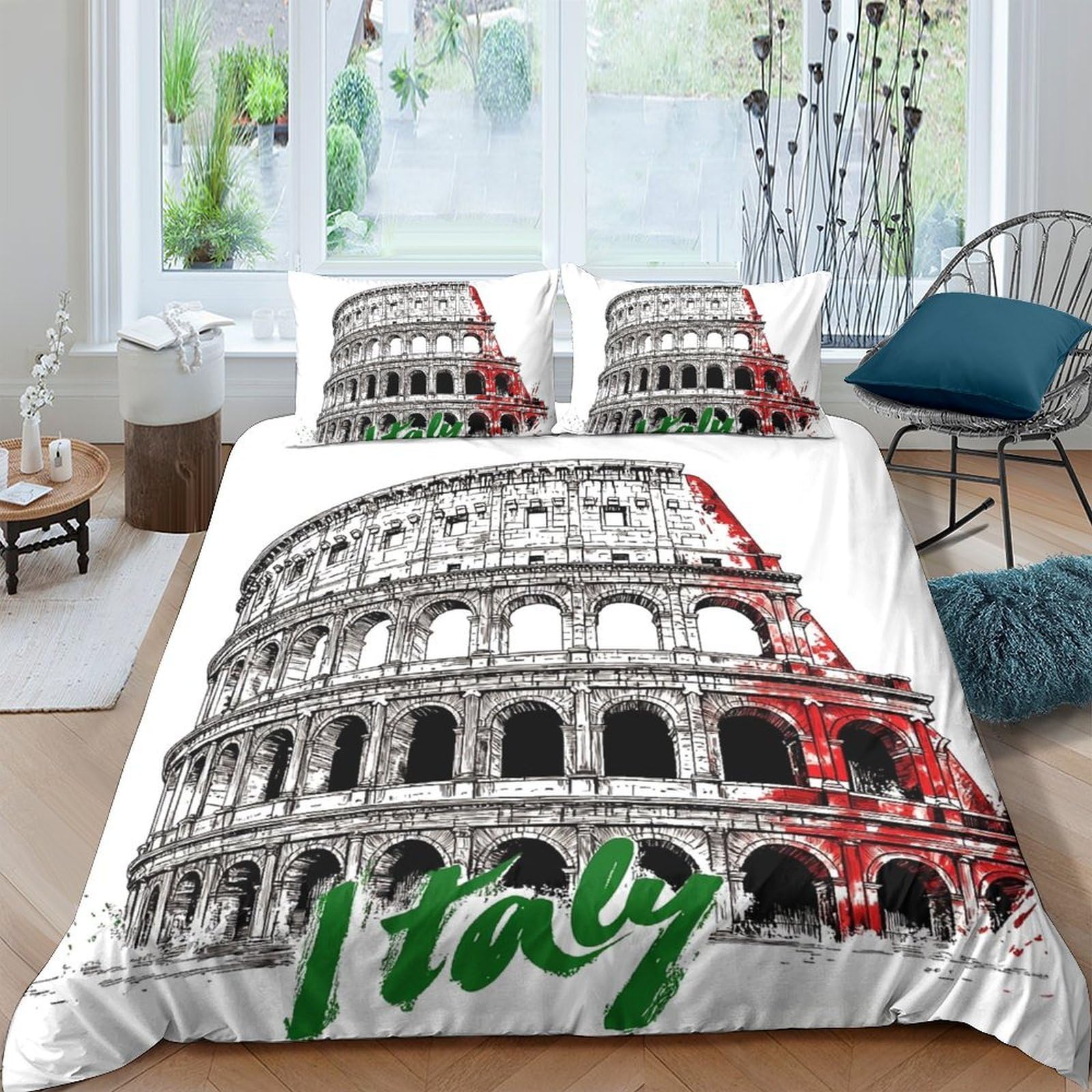 Ctjqhvkz Style-10 3D Printed Colosseum Italy Fitted Sheet Microfiber Anti-Slip Bed Cover For Bedroom Guest Room Easy Care Decor Single（135X200cm）