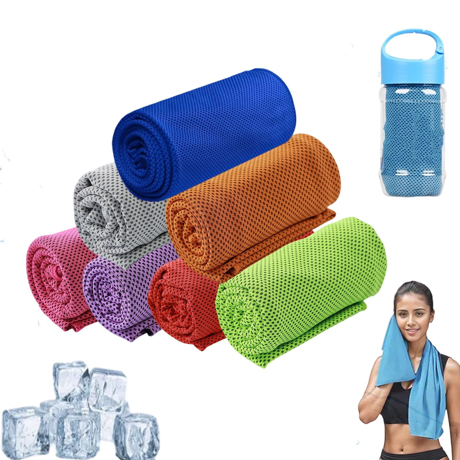 HItianya Towelnado Cool Towels & Bottle, Towelnado Ice Cooling Towel, Soft Breathable Chilly Gym Towel For Neck Face, Fast Drying Bottle Cooling Scarf Cloth for Workout (7pcs)