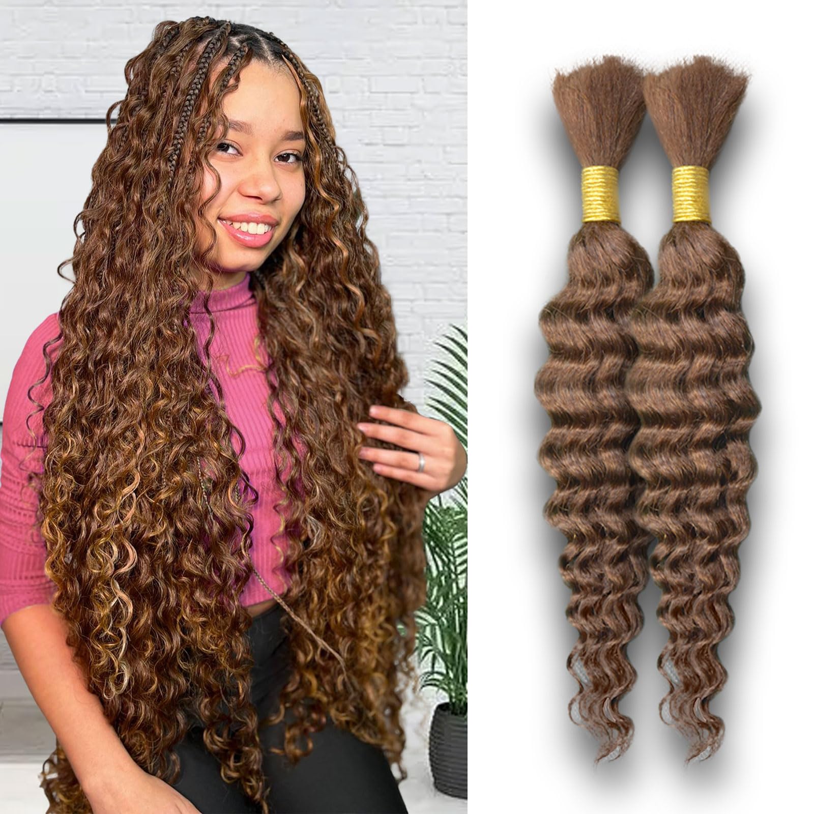 Human Braiding Hair 18 Inch 100 g 2 Bundle Deep Water Wave Bulk Human Hair for Braiding Curly Human Hair for Boho Braids Wet and Wavy Human Hair