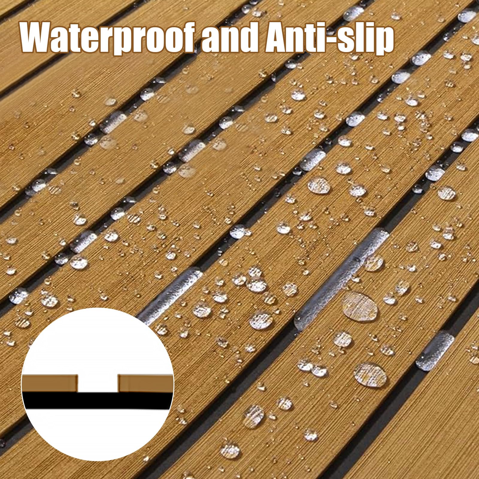 Boot Bodenbelag Selbstklebend, Teakholz Eva Schaum Bodenbelag, DIY Bodenbelag Selbstklebend, Rutschfester Teppich Matte für Yachten, Motorboote, Surfbretter, Schwimmbäder, 240 x 90 cm