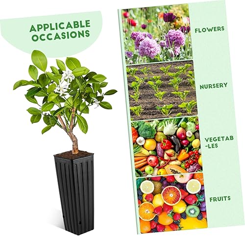 Miniatura 4 de YARNOW 50 macetas altas para vivero de árboles, 11.8 x 3.9 pulgadas, bolsas de cultivo de plástico negro con agujeros de drenaje para verduras,
