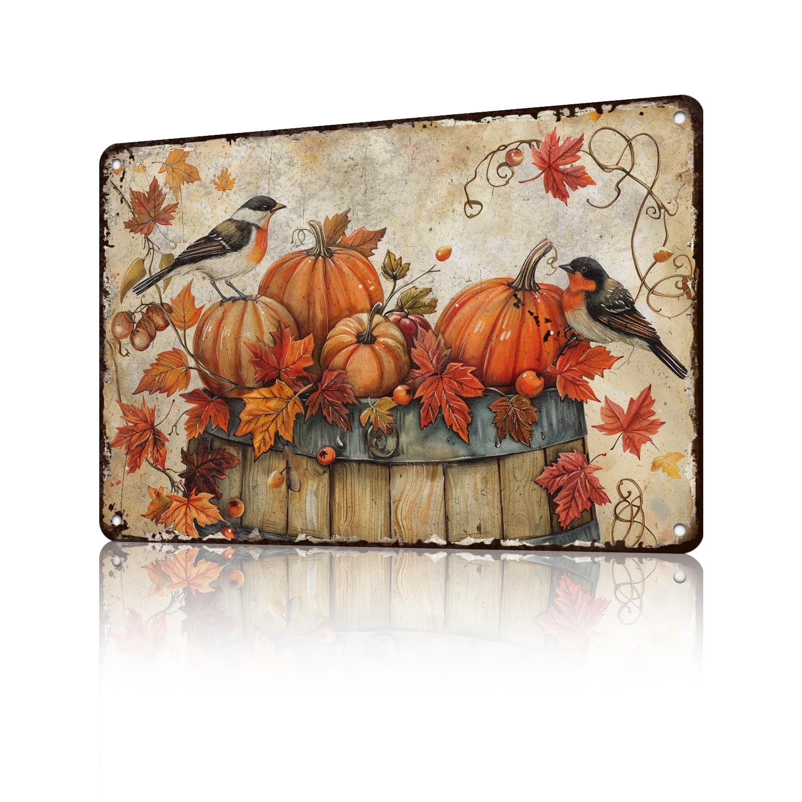 Anceky Retro Sign Pumpkin Thanksgiving Day Metal Tin Sign Funny Wall Decor for Garage Yard Garden Home Bedroom Cafe 12×16 Inch