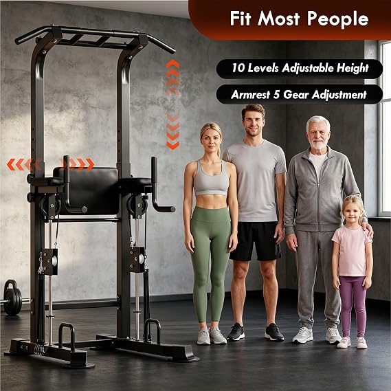 SogesPower Power Tower Dip Station Pull Up Bar for Home Gym Multi-Function Adjustable Height Strength Training Workout Equipment