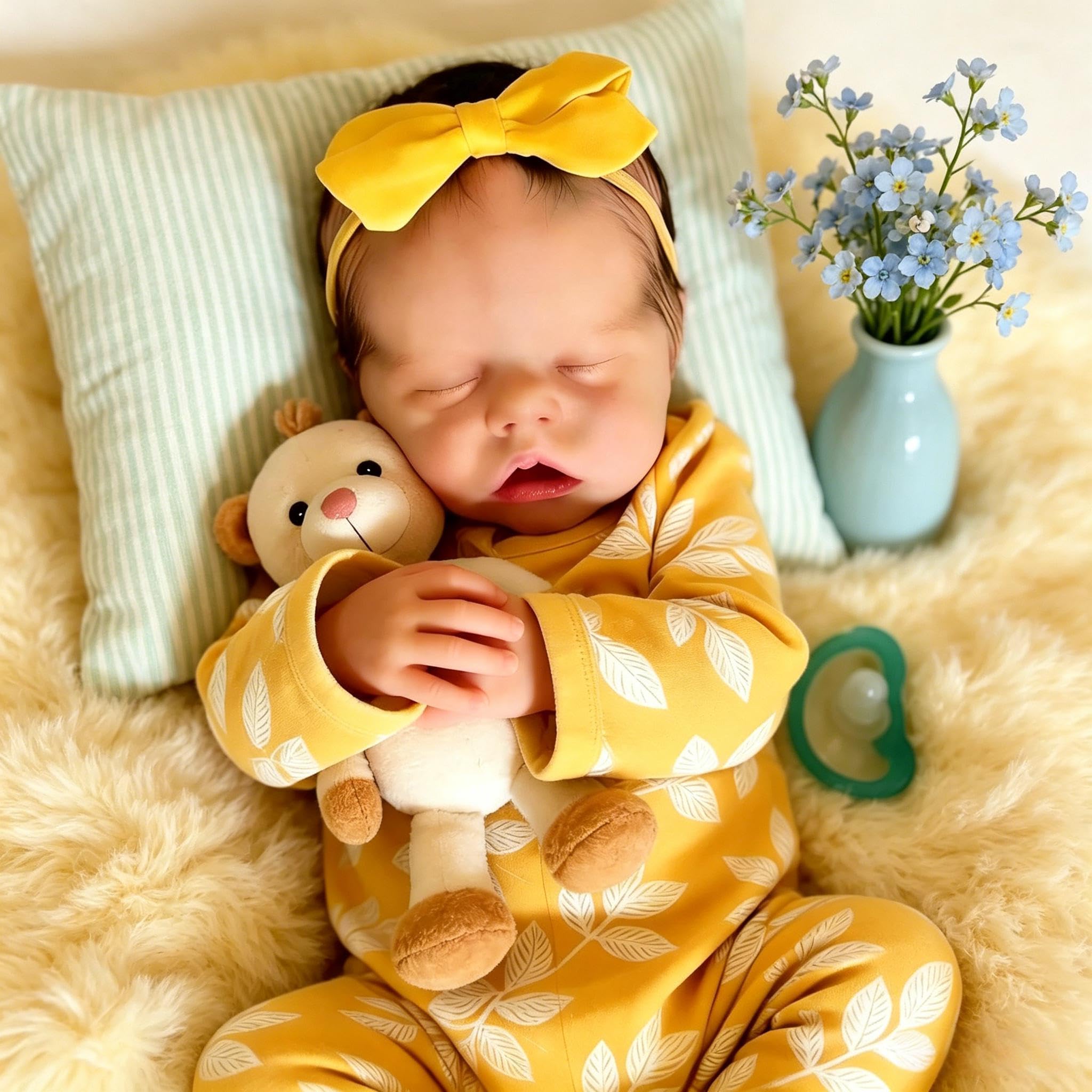 RXDOLL Realistische Reborn-Babypuppen Silikon Ganzkörper Vinyl Mädchen, 18 Zoll Lebensechte Babypuppe, Waschbare Reborn Neugeborenenpuppe mit Fütterungsset, Geschenke für Kinder