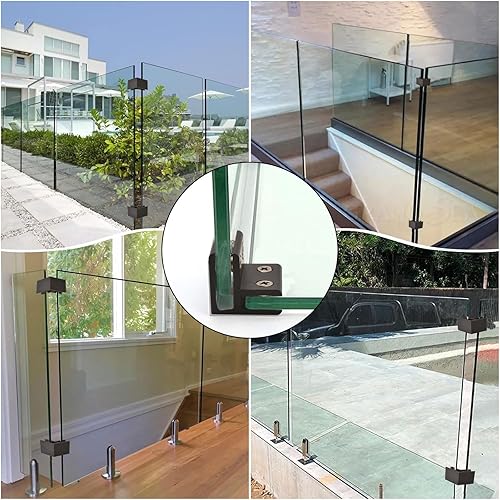 Miniatura 5 de INCREWAY Abrazadera de vidrio, 4 clips ajustables de 90 grados, soporte de estante de aleación de aluminio, conector de soporte para vidrio de 0.23