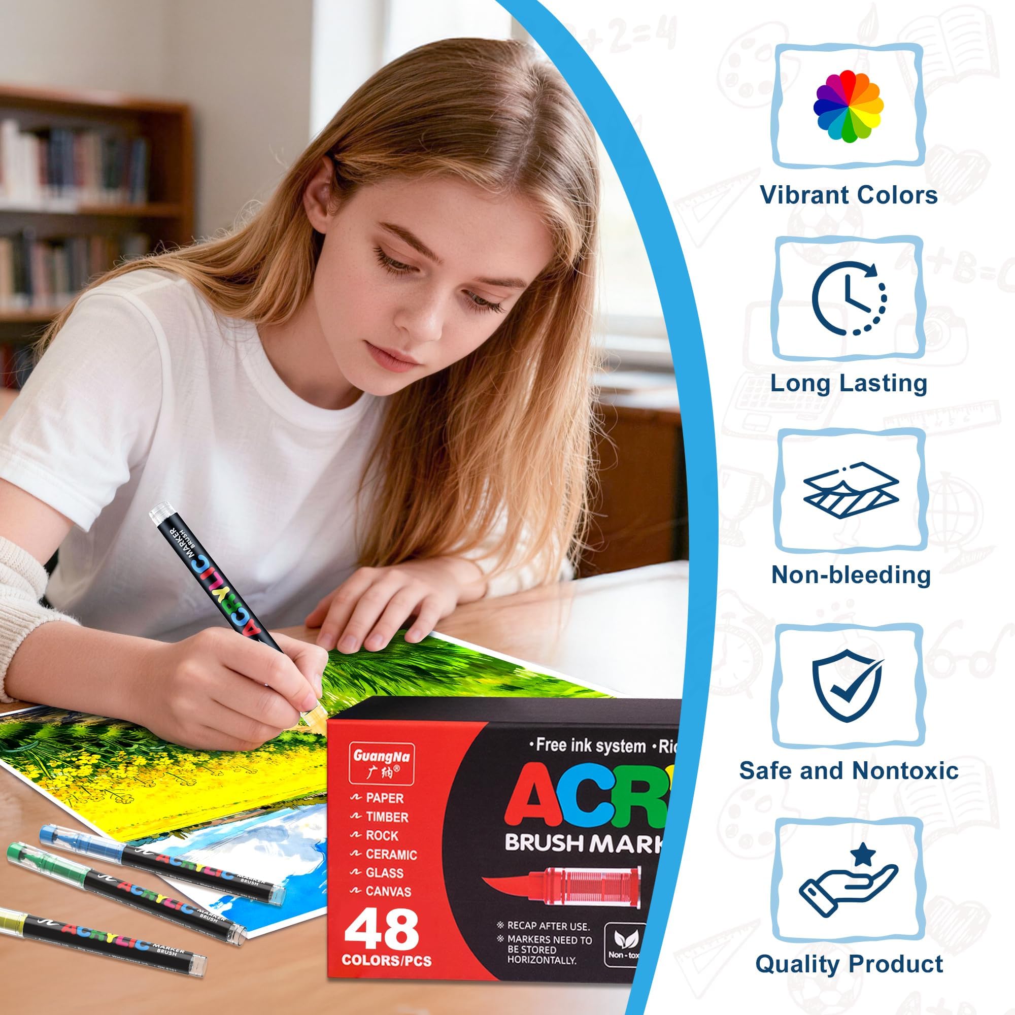 Amazon.com: Guangna Acrylic Paint Markers Brush Tip, 48 Vivid