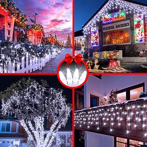 Miniatura 8 de Luces LED de Navidad de 82 pies, 792 caídas, 176 gotas, luces colgantes al aire libre con 8 modos de memoria de temporizador, cortina impermeable