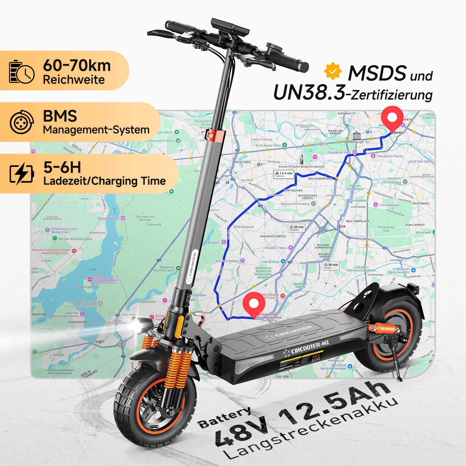 CIRCOOTER M2 E Scooter mit Straßenzulassung, 10 Zoll Offroad E-Roller, Bis 60–70KM Reichweite, Blinker, Bis 150KG Tragkraft, Faltbarer Elektroscooter für Erwachsene & Pendler