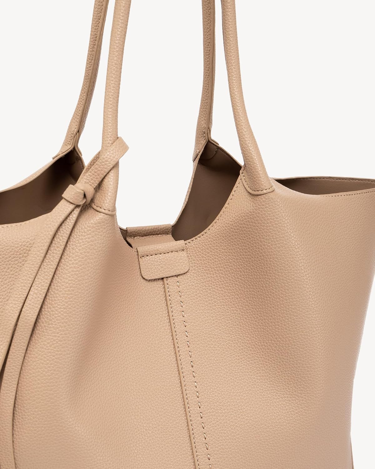 NEWBELLA Women's Vegan Leather Tote Bag, Large Capacity Bag, Vintage Hobo Shoulder Purse with Top Handle for Daily & Work (Apricot Tote) - Image 2