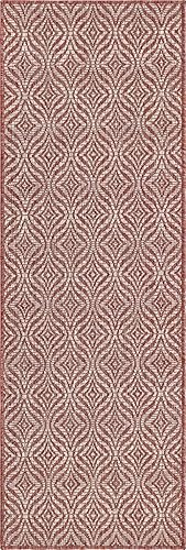 Miniatura 8 de Unique Loom Alfombra de área de la colección Trellis para exteriores, diseño de enrejado decorativo (2 x 6 pies 1 pulgada, rojo óxidomarfil)