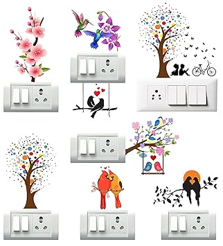 Switch Board Sticker Floral Stickers Wall Stickers Light Switch Sticker Multi Design - Pack of 1 (8 Stickers) - image, photos