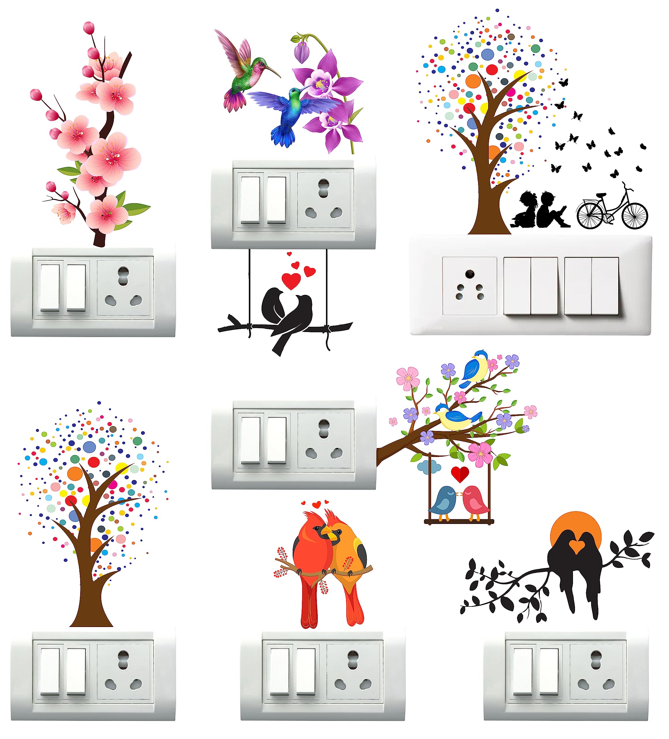 Switch Board Sticker Floral Stickers Wall Stickers Light Switch Sticker Multi Design - Pack of 1 (8 Stickers)