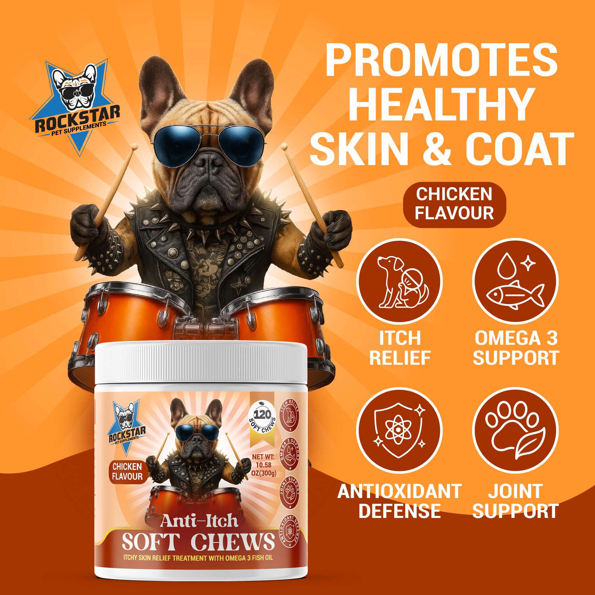 Rockstar Pet Supplements Anti-Itch Soft Chews For Dogs, Chicken - Image 2