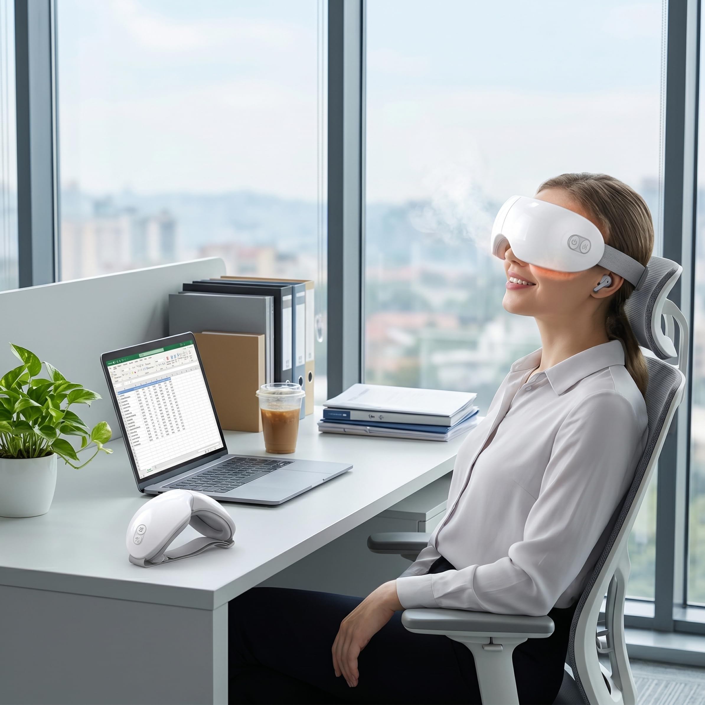 Massaggiatore per occhi riscaldato, maschera per occhi a vapore a 42 ° C per donne e uomini Rilassatore portatile pieghevole con pressione dell'aria intelligente e vibrazione per casa, ufficio, vi