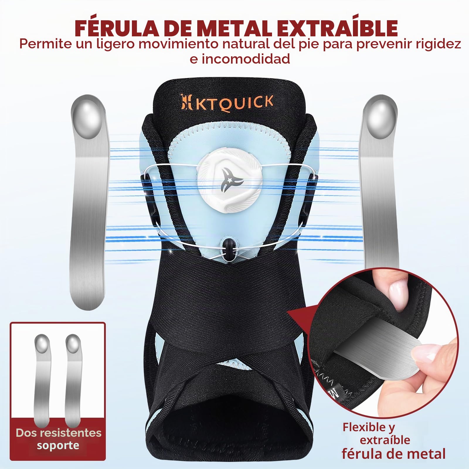 KTQUICK Tobillera ajustable con botón giratorio, vendaje de pie con estabilizador extraíble para fascitis plantar, artritis, LCA, dolor articular, espolón calcáneo, deporte, derecha e izquierda - S