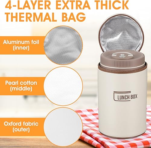 Miniatura 4 de Juego de 3 recipientes de almuerzo aislados portátiles para adultos, caja Bento apilable de acero inoxidable para comida caliente con bolsa de
