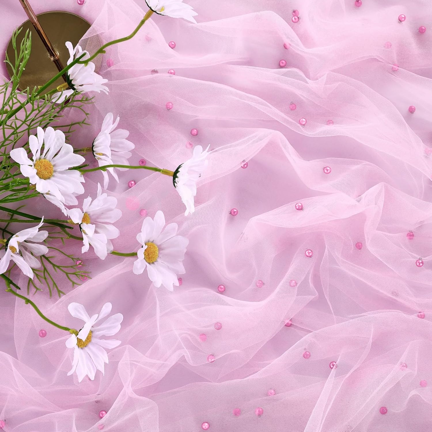 2 Pack 60x120Inch Pink Pearl Tablecloth Wedding Table Decor 10 ft Square Tulle Table Runner Decor for Arch Dessert Wedding Ceremony Party Reception