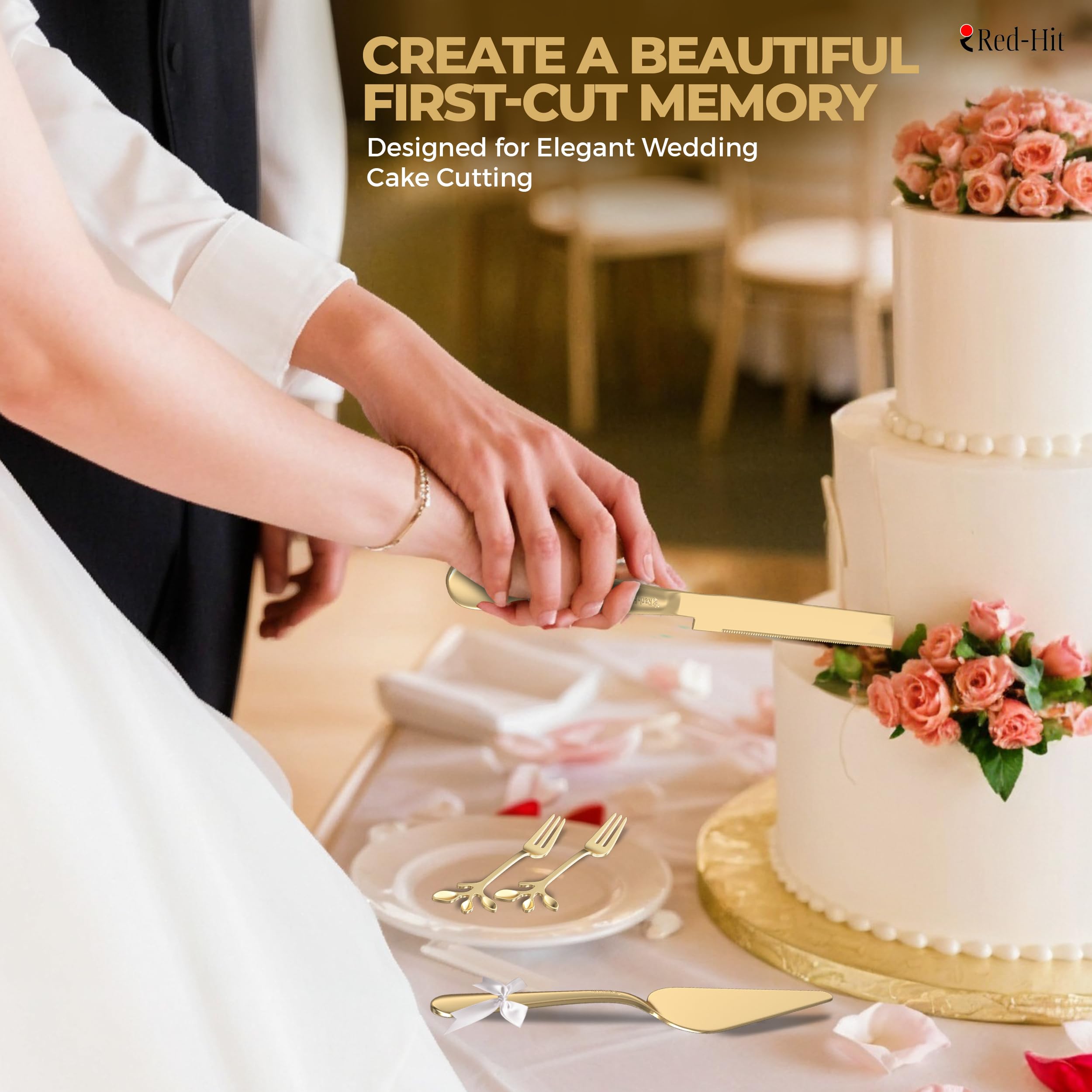 Wedding Cake Cutting Set - Elegant Gold Knife & Server -2