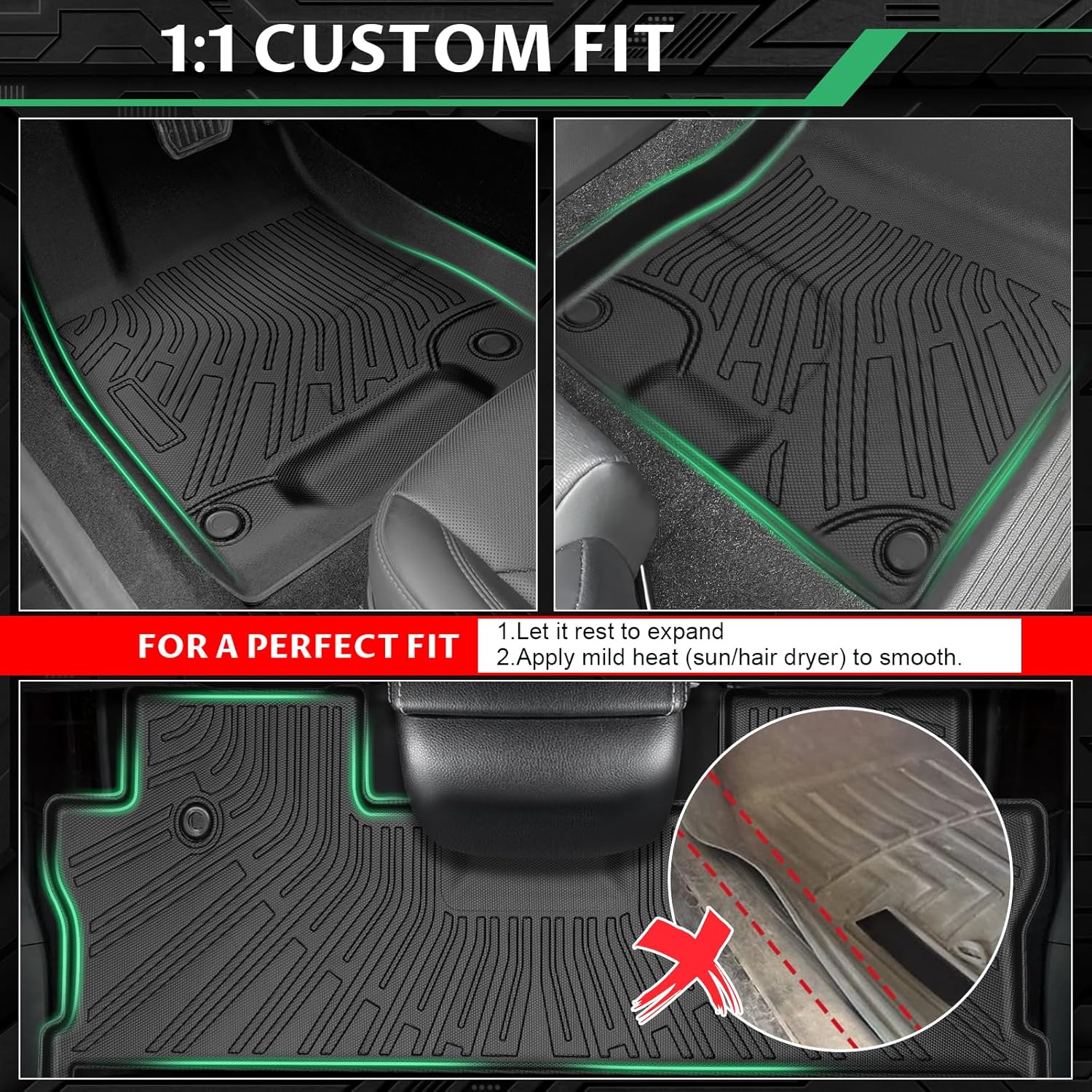 Floor Mats for Honda Ridgeline 2017-2026, Custom Fit Ridgeline Sport,RTL,TrailSport,Black Edition,RTL-E Bed Liners 1st & 2nd Row &Bed Mats, Summer Winter Protection TPE Non-Slip Mats Accessories
