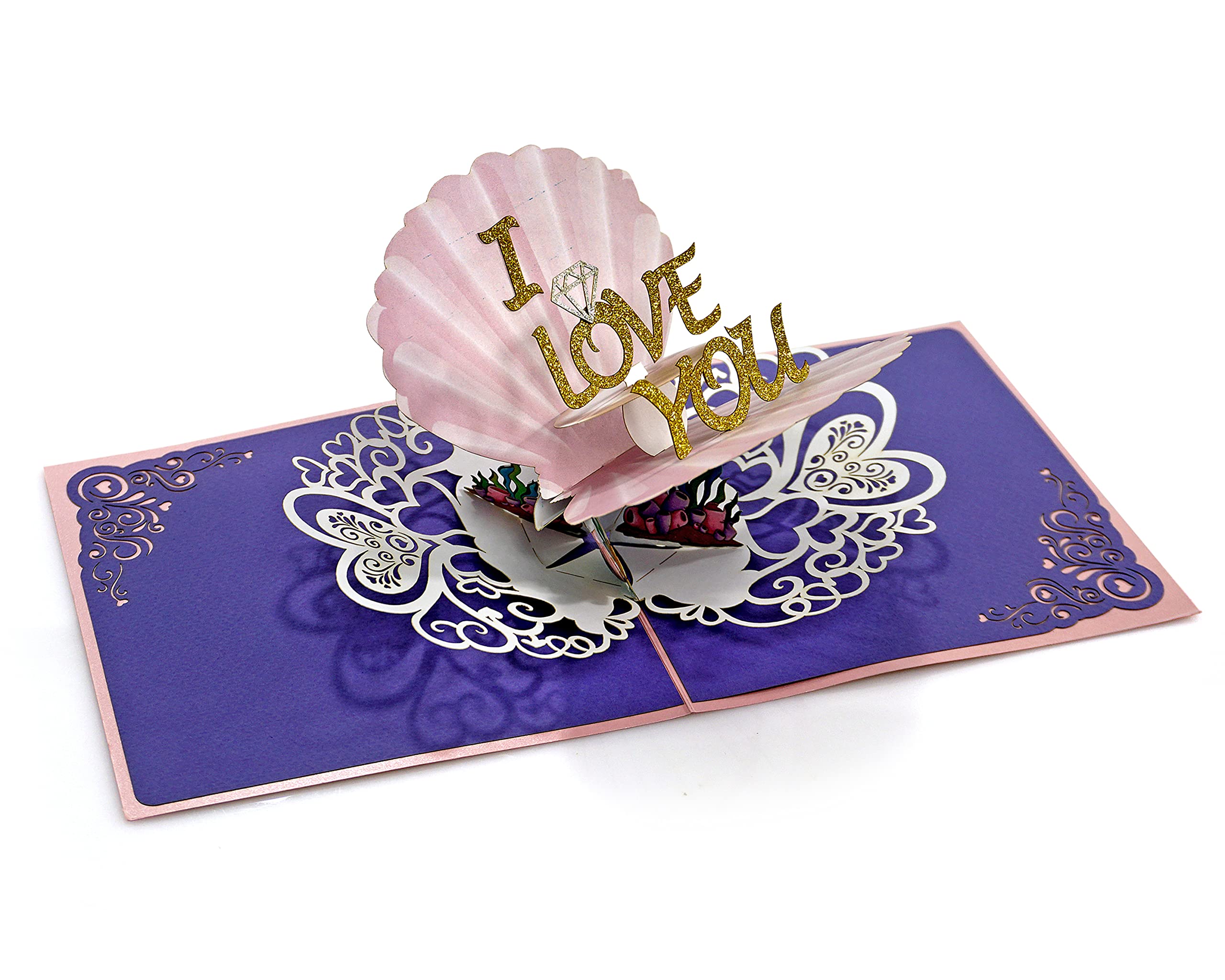 Pearl I love you Anniversary 30 years Pop Up 3D Card. Romantic pearl wedding valentines greeting card for Her Wife,Him,Husband. 15cmx15cm - Image 2