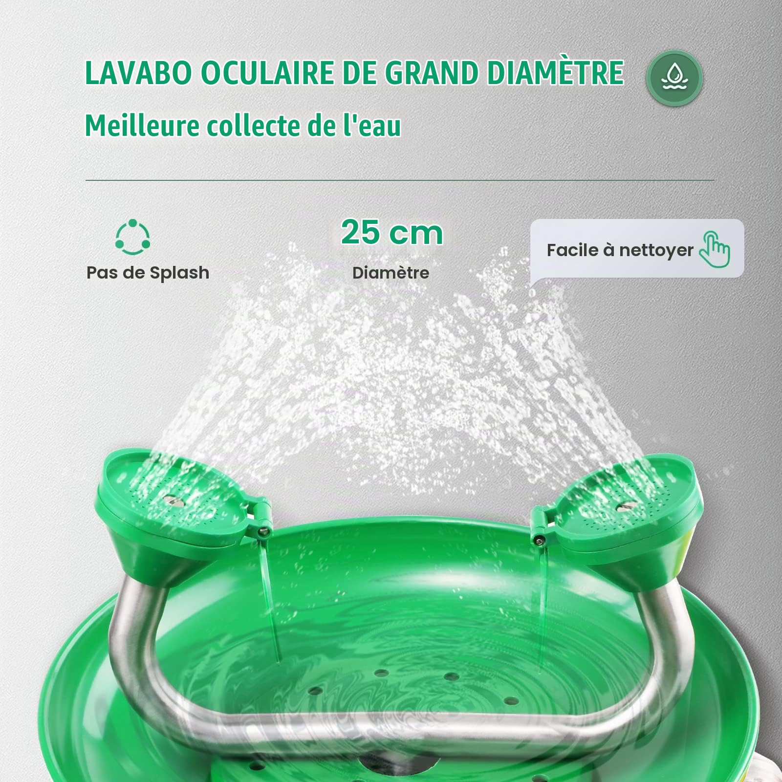 Huanyu Station de lavage oculaire murale, Kit de lavage oculaire(1302-1) | avec signalisation, lavage oculaire d'urgence, Fonctionnement mains libres, pour usine, laboratoire, chantier de construction