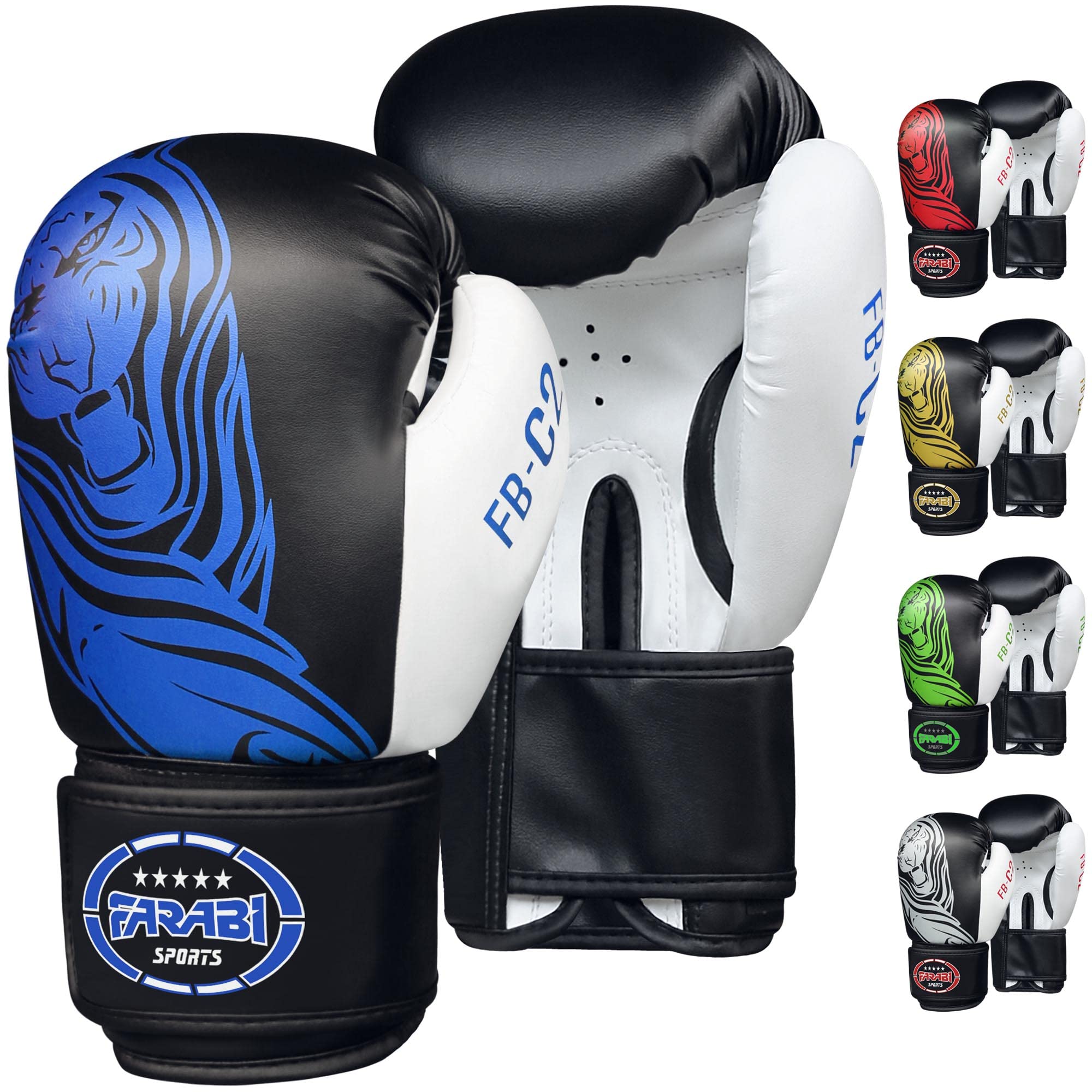 Farabi Sports Boxing Gloves Men and Women Kickboxing Gloves MMA Muay Thai Training Punching Gloves (16-oz, Black/Blue)
