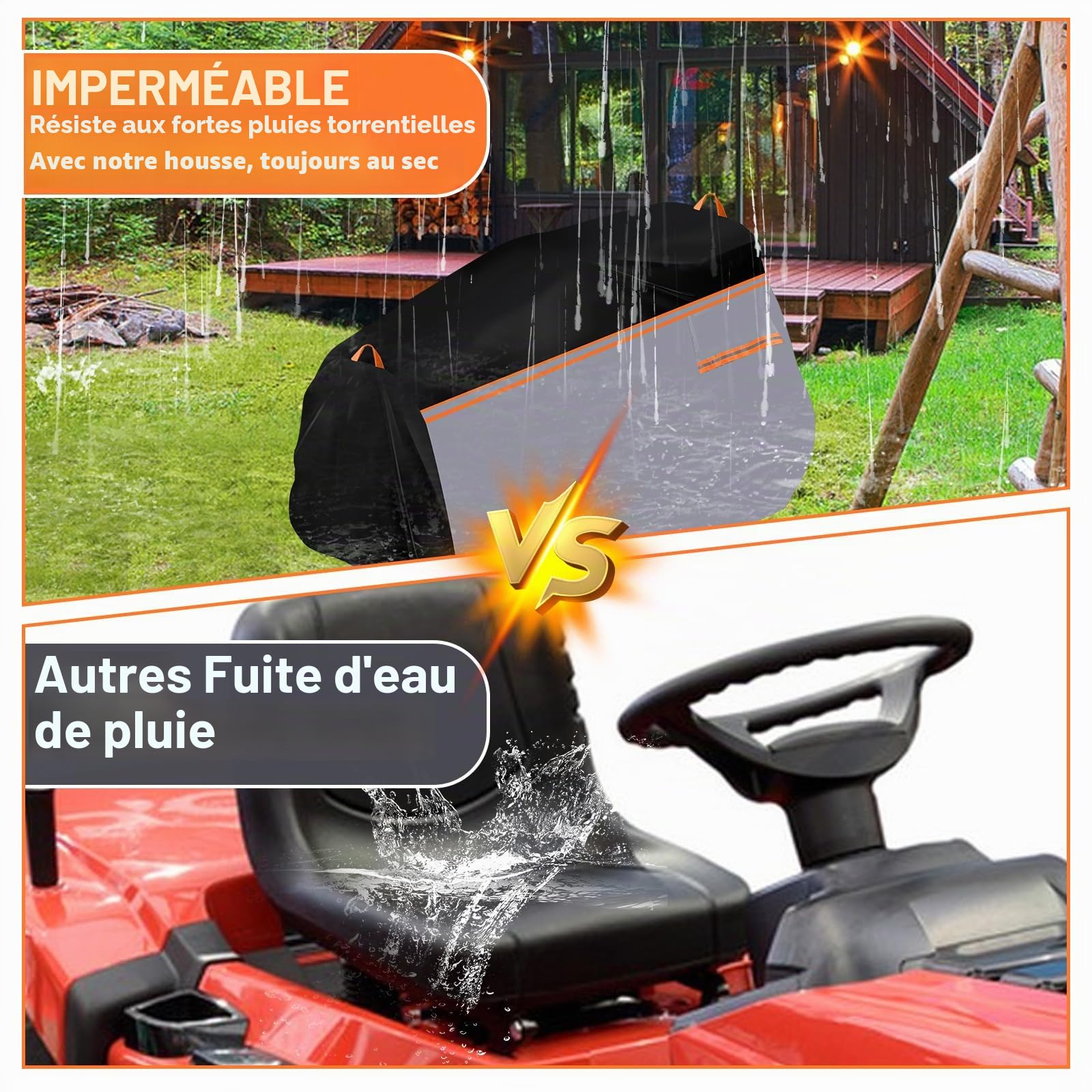 Housse de tracteur à gazon 600D - 183 x 137 x 117 cm - Imperméable à l'eau - Résistante à la poussière et aux UV - Avec cordons de serrage et sac de protection pour toutes les saisons/intempéries
