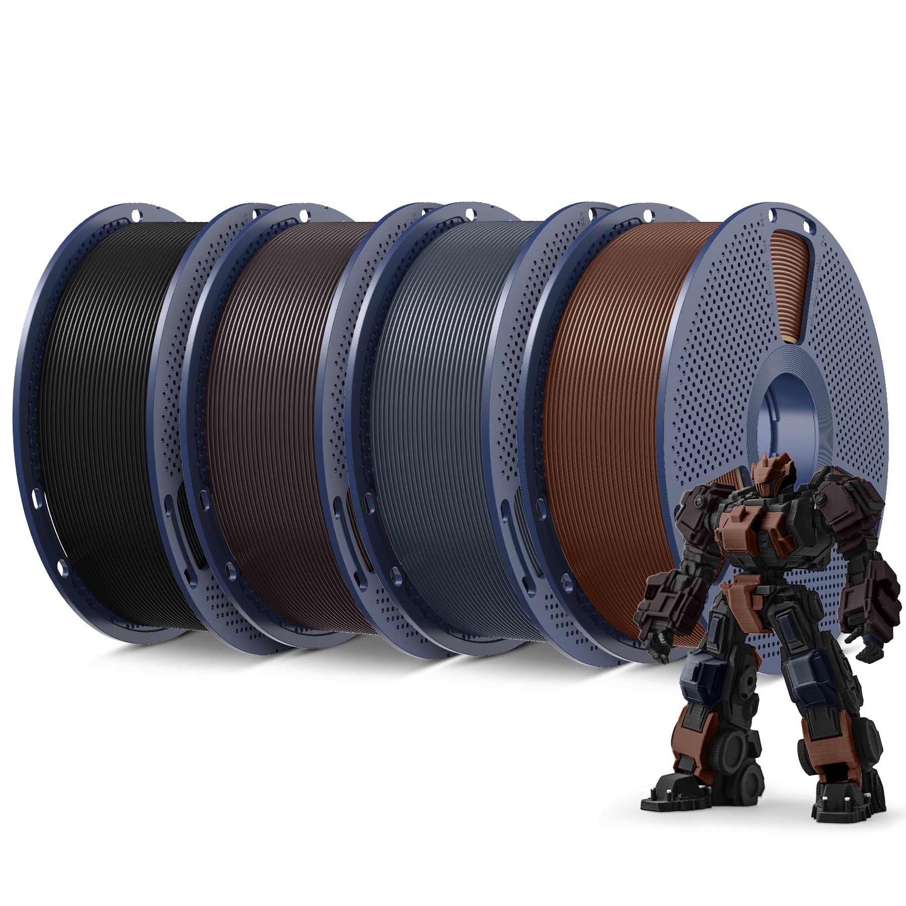 SUNLU Filamento PLA+ 4KG, Filamento PLA Plus per Stampanti 3D 1.75mm ±0.02mm, Maggiore Tenacità, 1kg/Bobina, 4 Bobine, Nero+Nero Notte+Marrone Castagna+Marrone Caffè​​