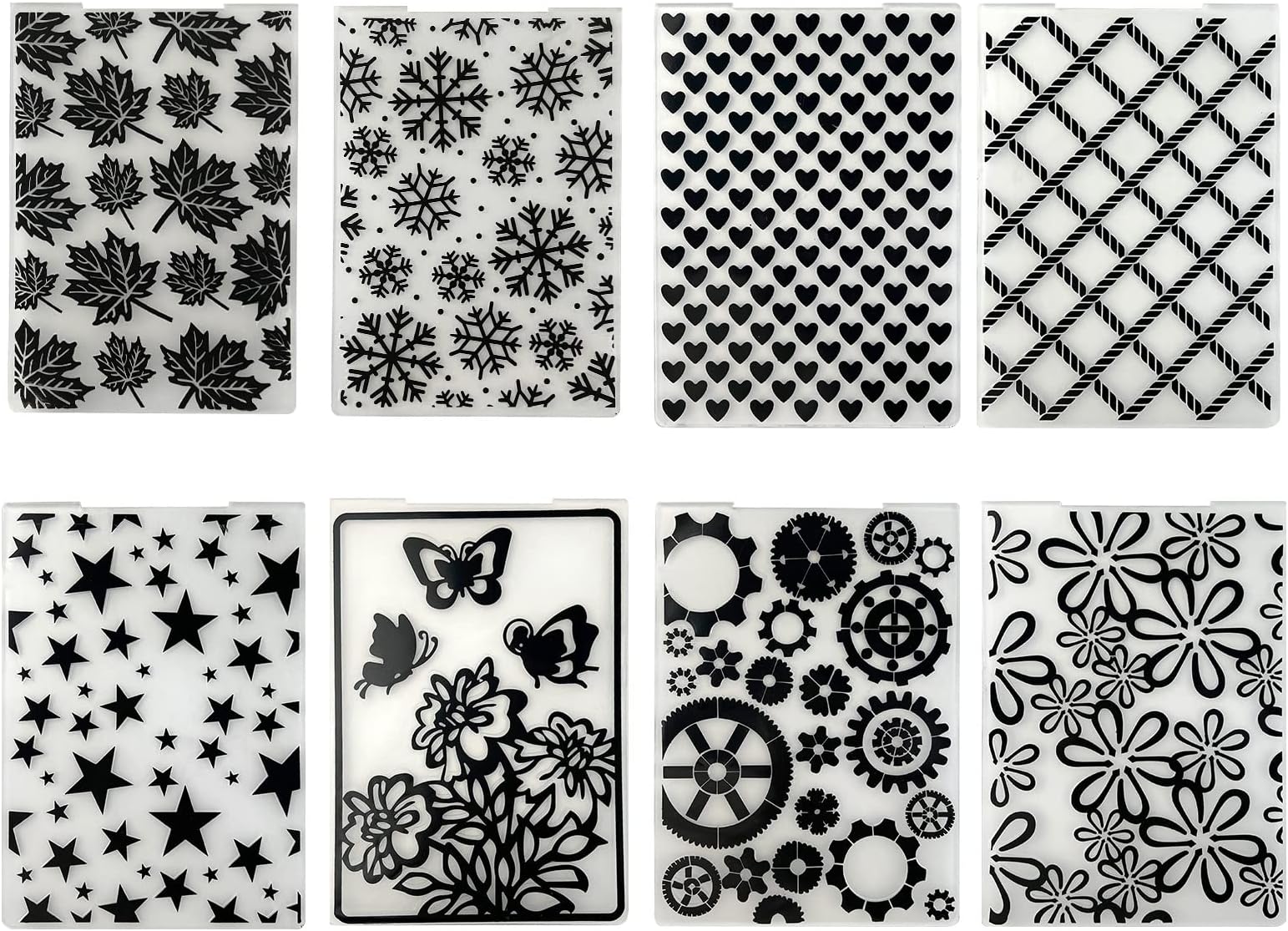 Rainmae 8 Pieces Embossing Folders DIY Craft Template Stencil Heart Embossing Machine Template Paper Card Gear Stripe Embossing Stencil for Card Making Flower Scrapbook Photo Album Craft Decoration