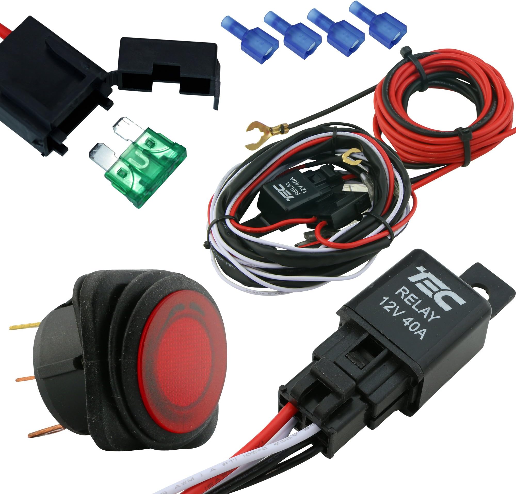 KAWELL Universal 2 Lead LED Light Bar Wiring Harness Kit with Fuse Relay ON Off Switch for Offroad Driving Light Lamp Fog Light Work Light 12V 40A Waterproof