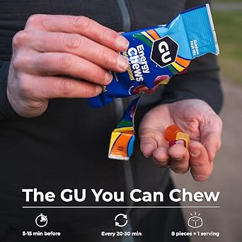 GU Energy Chews, Blueberry Pomegranate, Electrolyte Gummies,12 Bags (24 Servings Total)