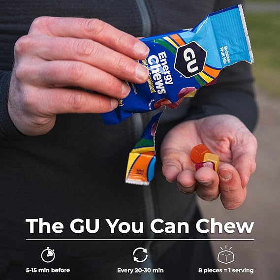 GU Energy Chews, Blueberry Pomegranate, Electrolyte Gummies,12 Bags (24 Servings Total)