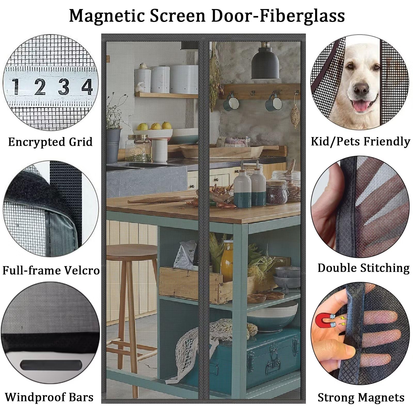 Zanzariera Magnetica in Fibra di Vetro 110x210cm, Grigio | Tenda Zanzariere Porta Finestre Resistente Anti Zanzare, per Balcone Soggiorno Camera Ingresso, Chiusura Automatica
