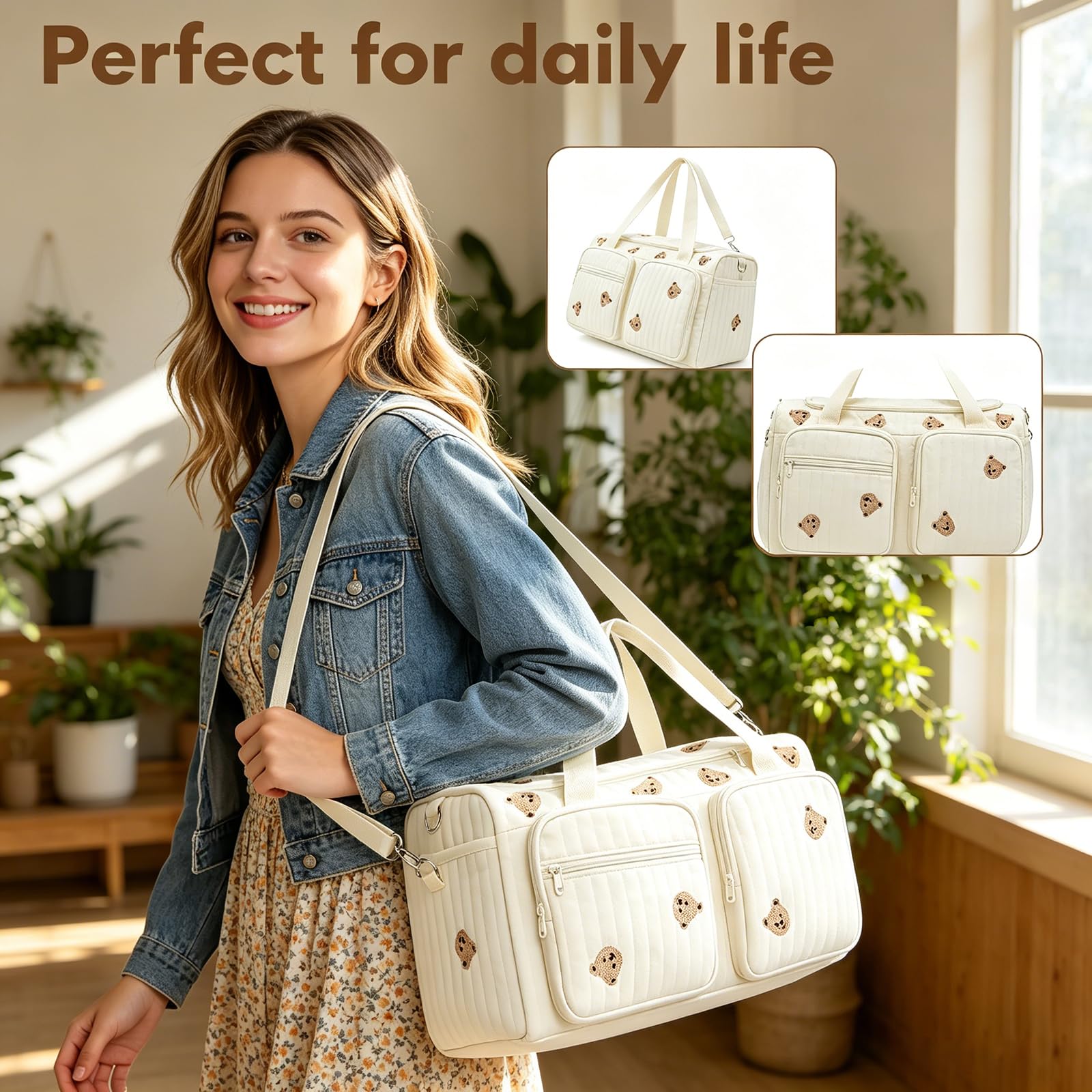 Sac à langer en coton avec broderie, pour les voyages, la naissance à l'hôpital, les voyages, la poussette