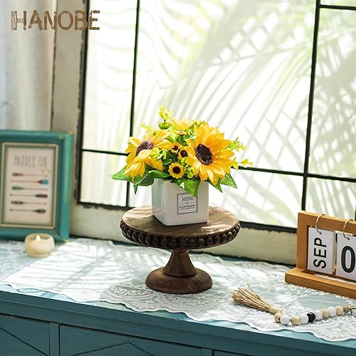 Miniatura 9 de Hanobe Soporte de madera para tartas pequeño soporte de pedestal para cupcakes de 8 pulgadas, elevador de exhibición de postres envejecido, rústico,