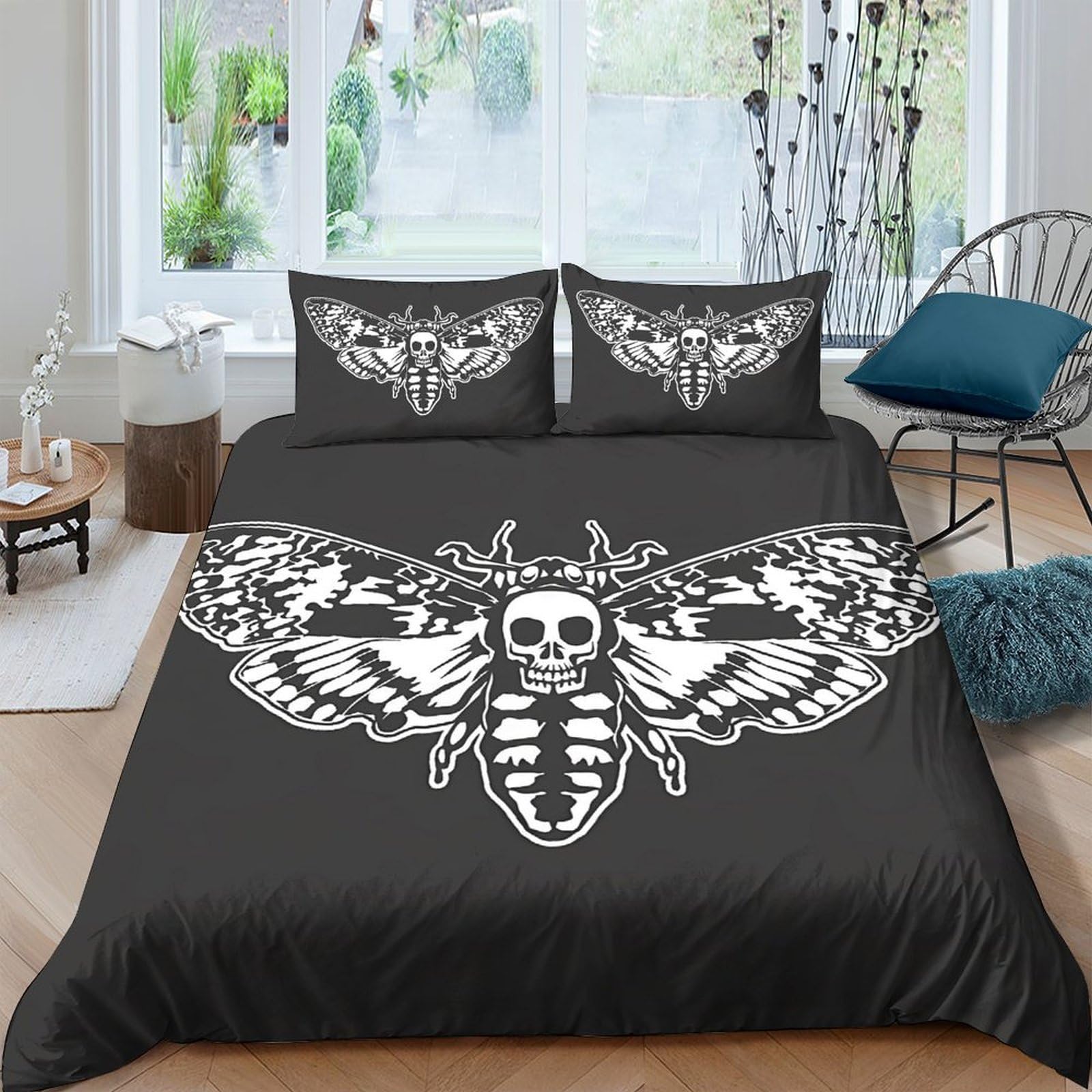 Ctjqhvkz Style-5 3D Printed Skull Moth Fitted Sheet Microfiber Black Gothic Bed Cover For Bedroom Dorm Mattress Protection Decor Single（135X200cm）