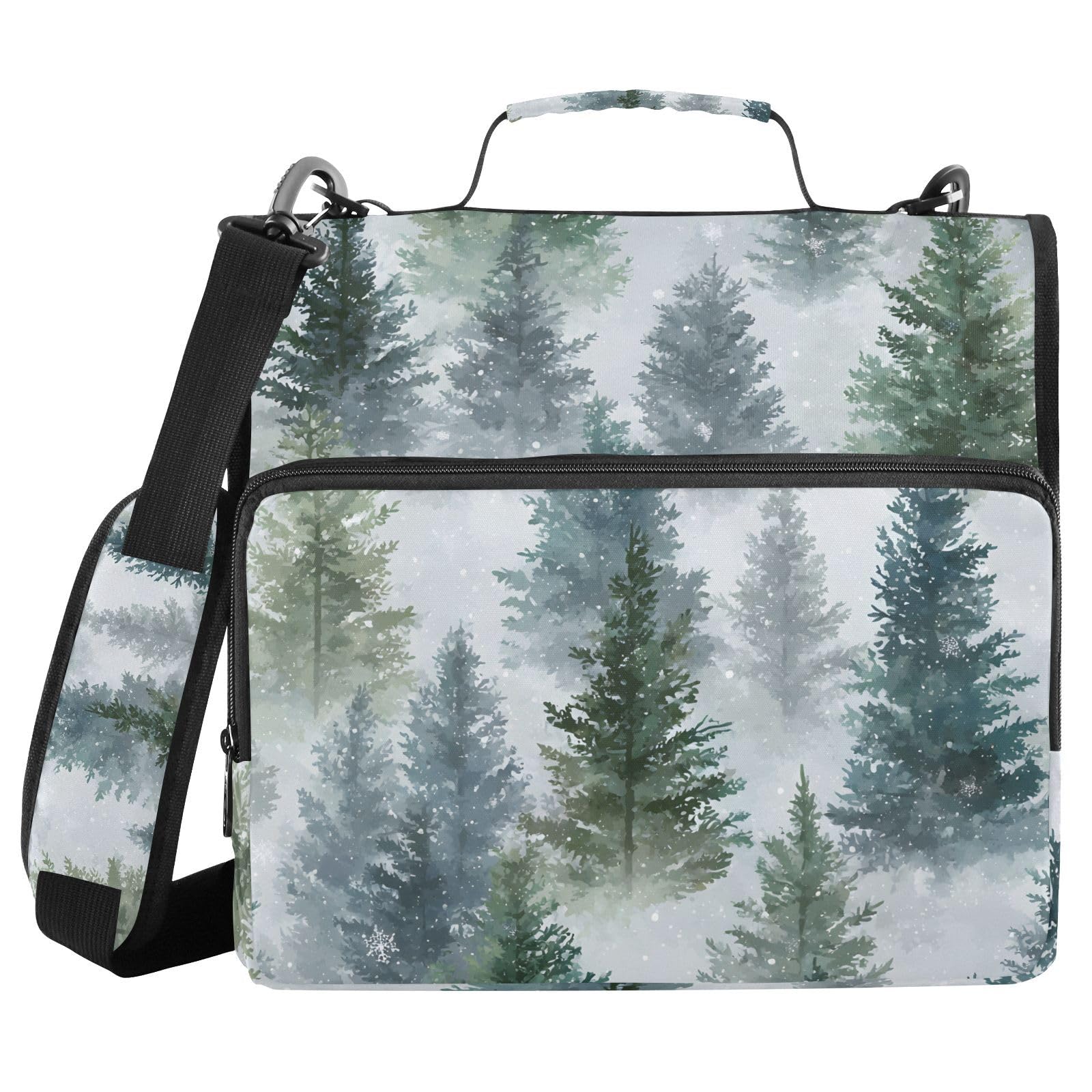 3 Ring Zipper Binder with Shoulder Strap Christmas Tree Fog